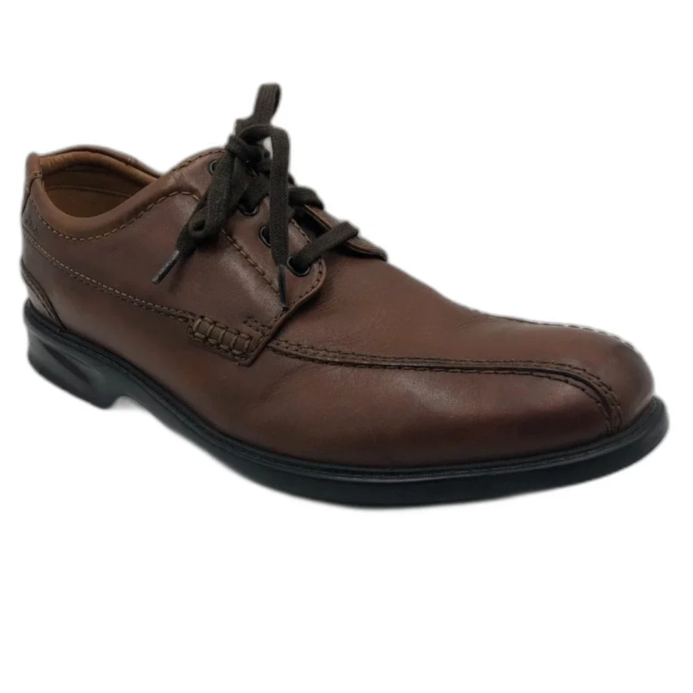 Clarks Men's Brown Leather Size 12M Lace Up Business Casual Comfort Oxfords